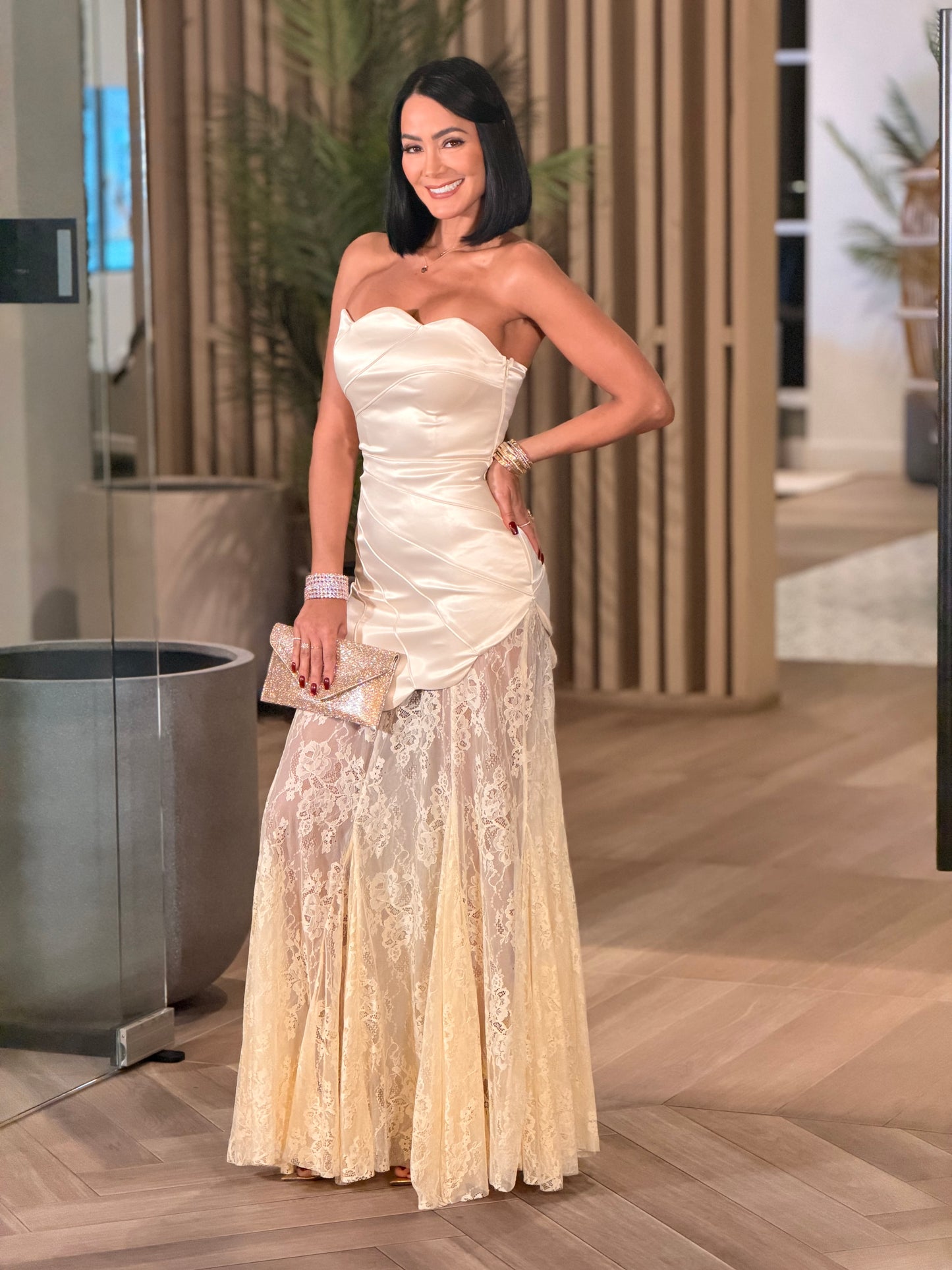 Brianne Beige Satin Strapless Gala