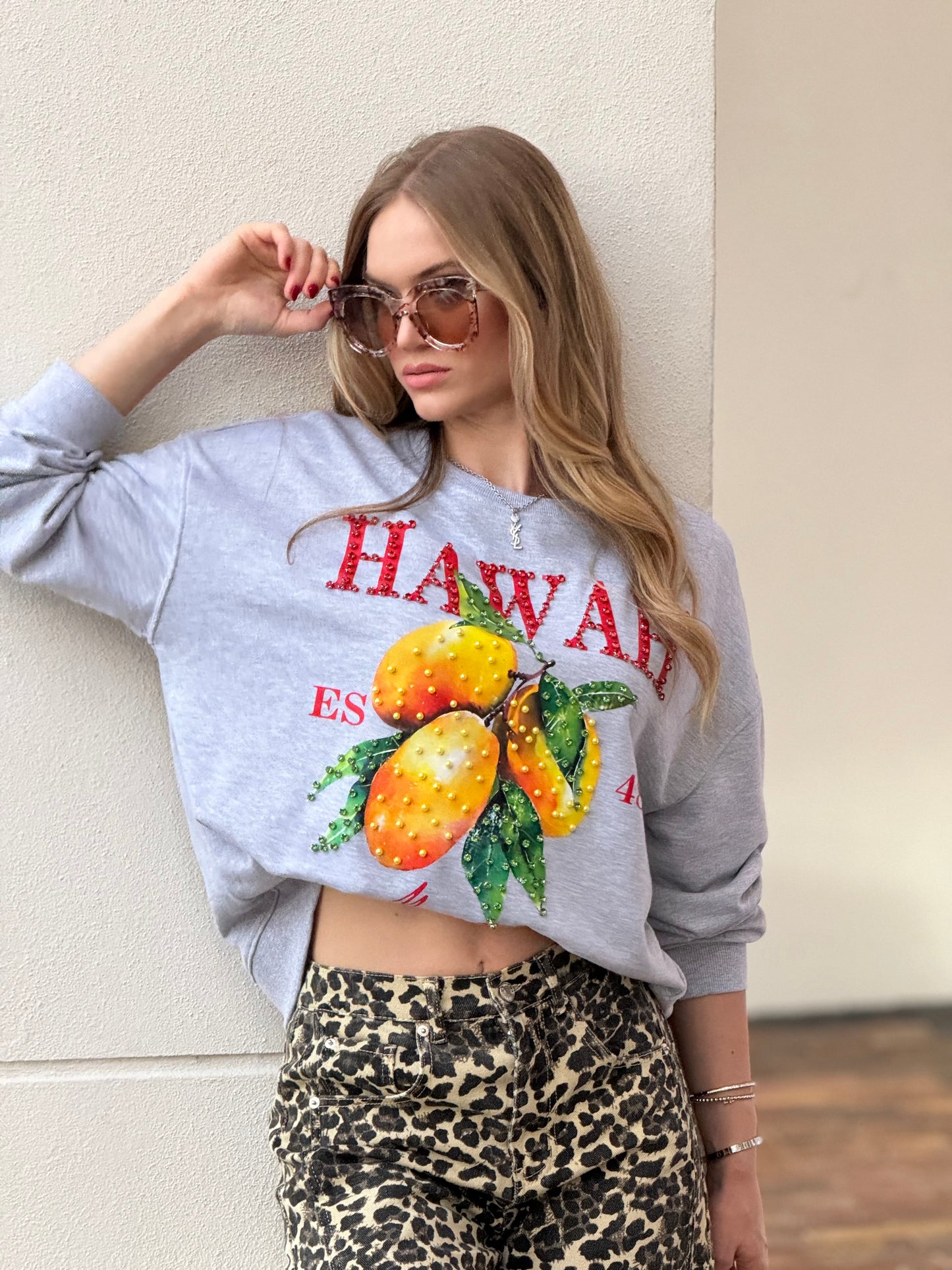 The Mango Gray Rhinestone Sweater Top