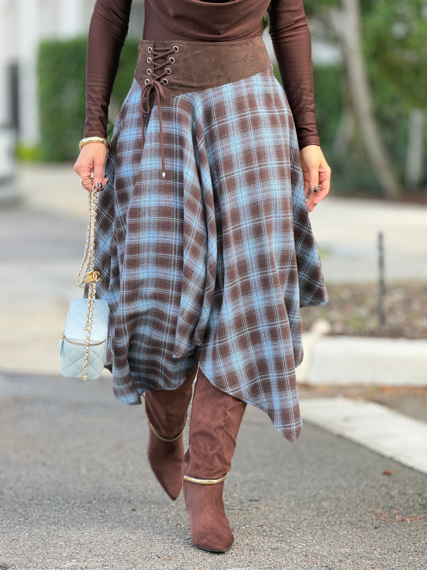 0935 Brown/Blue Plaid Skirt