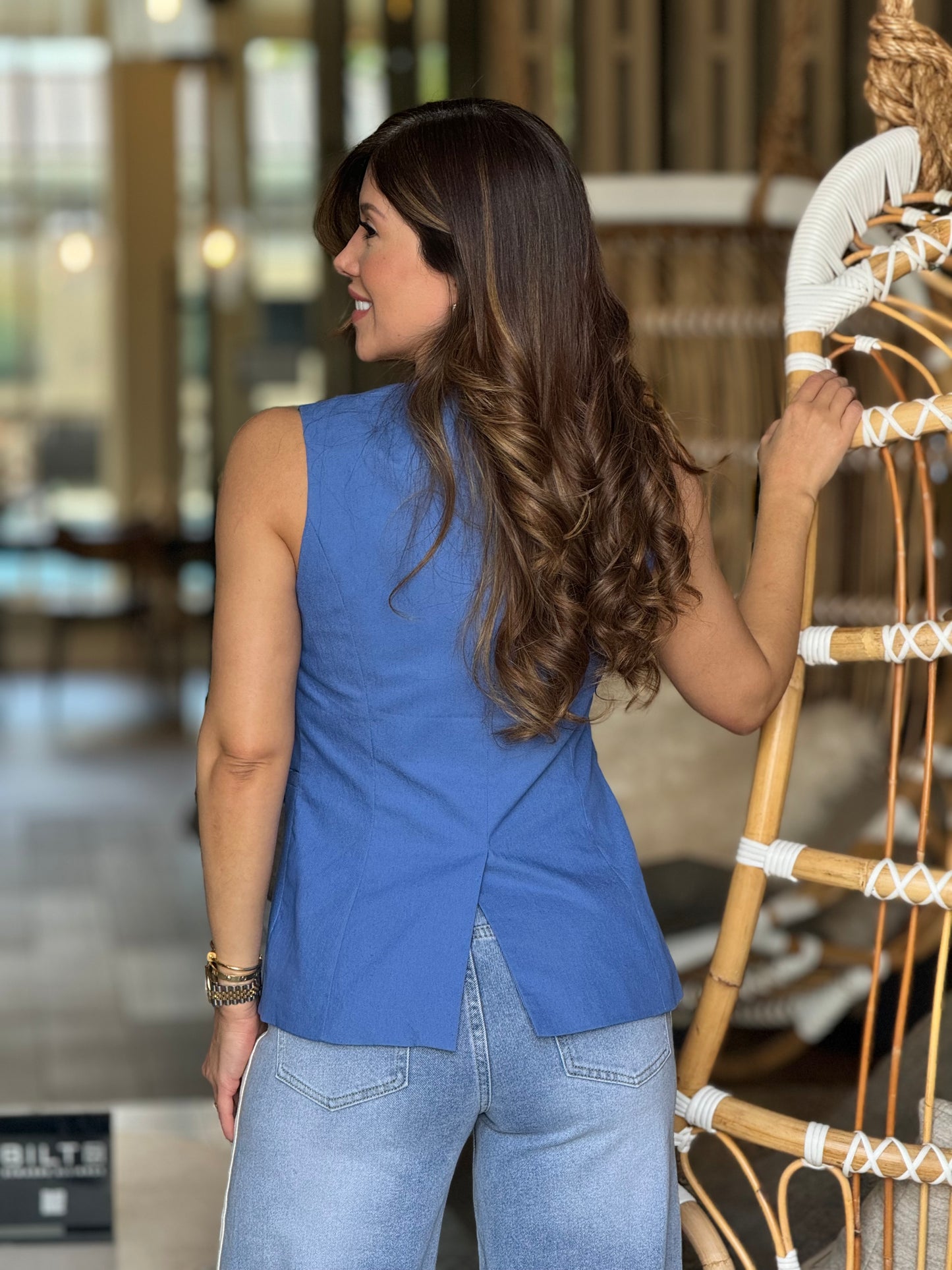 Ovianca Blue Linen Vest