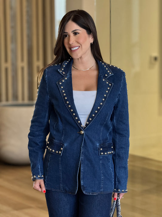 Queen Dark Denim Silver Remaches Jacket Top