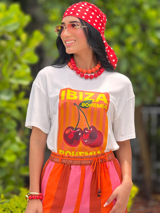 Ibiza Cherry +Scarf White T-Shirt