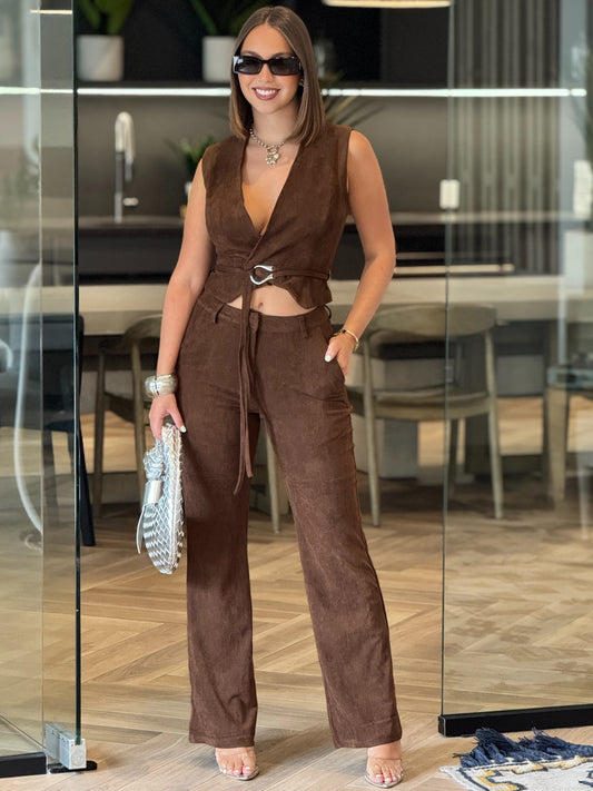 Suede Brown Vest Set
