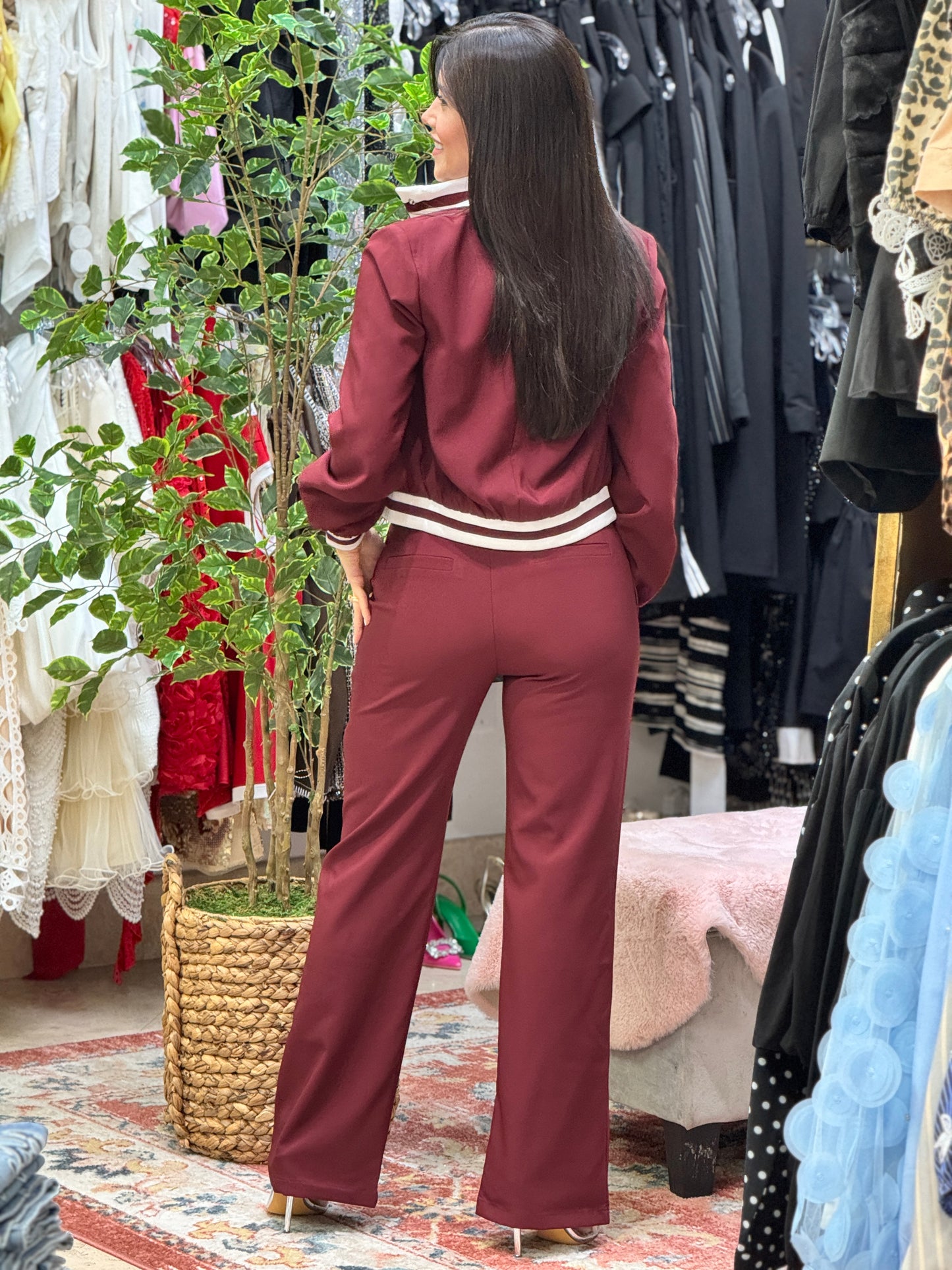 Ovianca Burgundy Jacket Set
