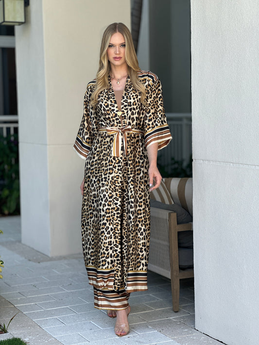 Kimono Cheetah Satin Set