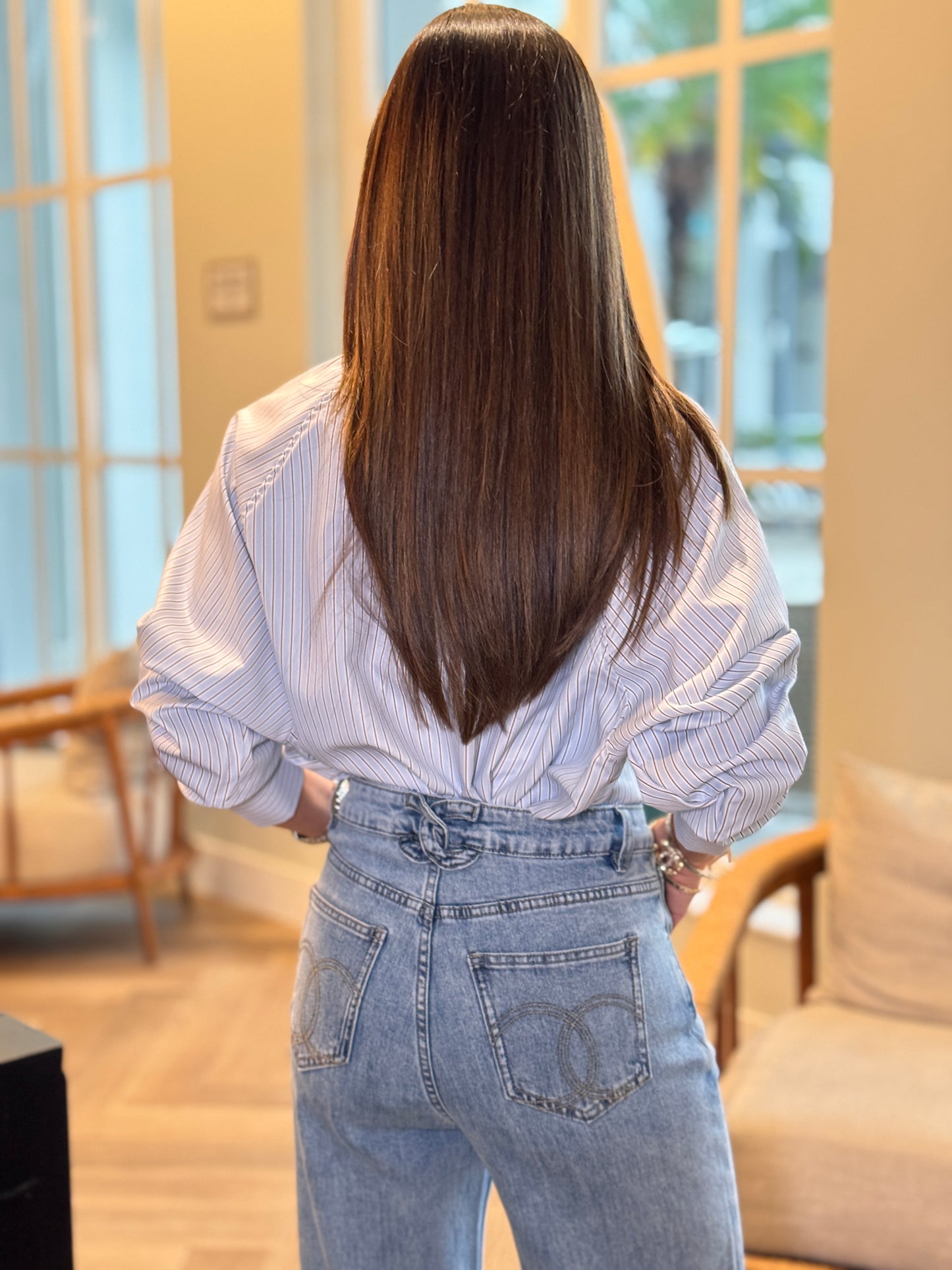 Panna Blue/Brown Lines Tie Shirt Top