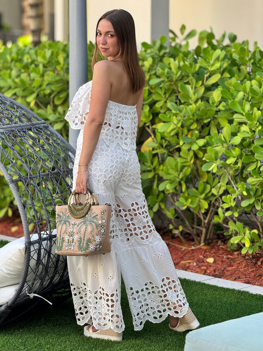 Milka White Strapless Torchon Set
