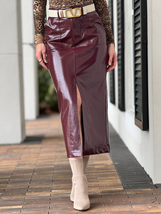 Manhattan Burgundy Shiny Leather Skirt