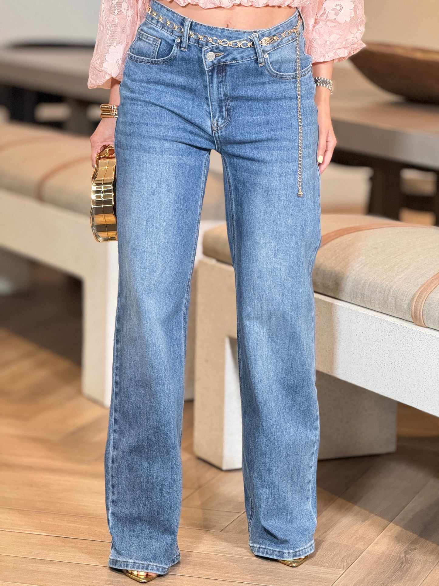 Muy Blue Crossed Straight Jeans