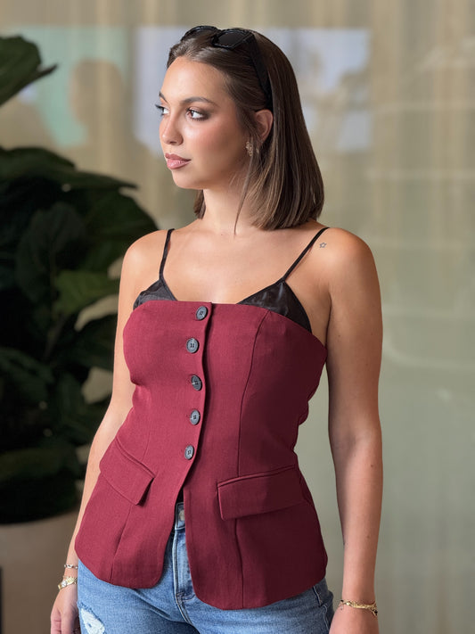 Cactus Burgundy Vest Top