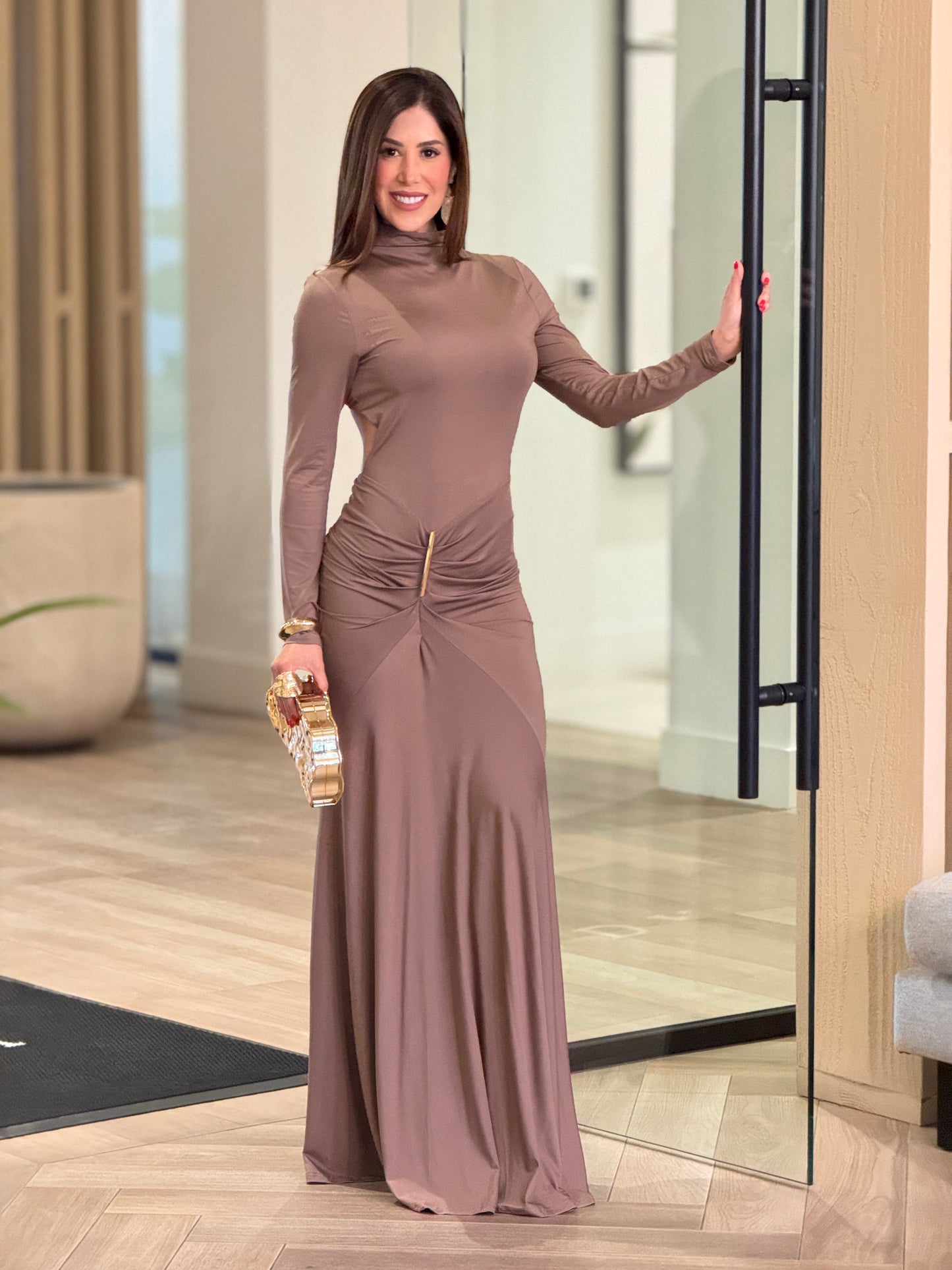 Luxxie Brown Lycra Silhouette Dress Gala