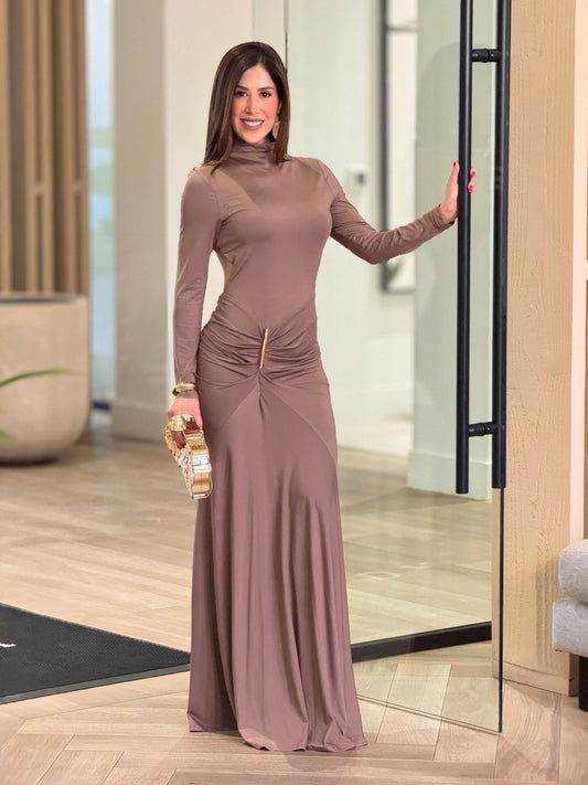 Luxxie Brown Lycra Silhouette Dress Gala