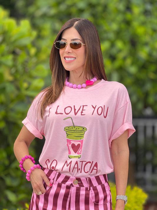 Love U Matcha +Scarf Pink T-Shirt
