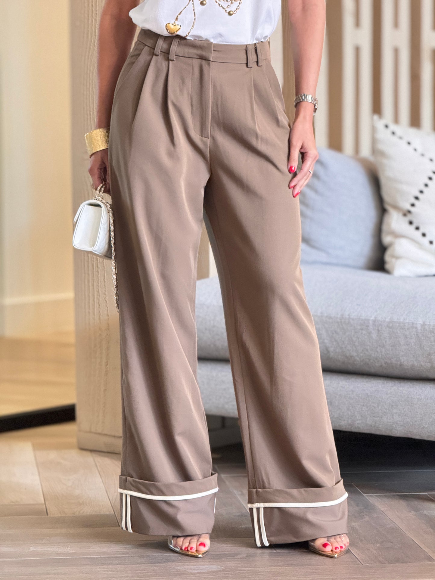 Lenna Brown/White Lines Contrast Pants