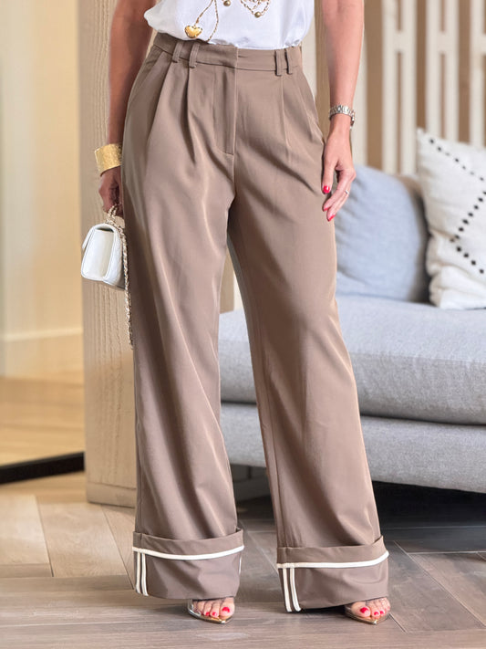 Lenna Brown/White Lines Contrast Pants