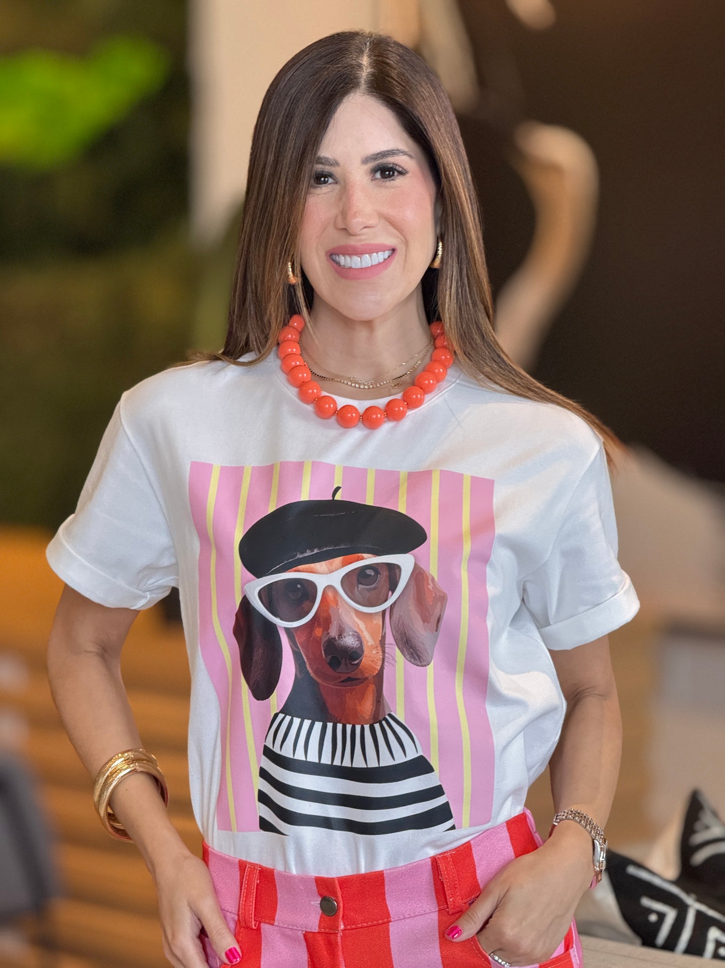 Doggy Boina Pink/Yellow lines T-Shirt