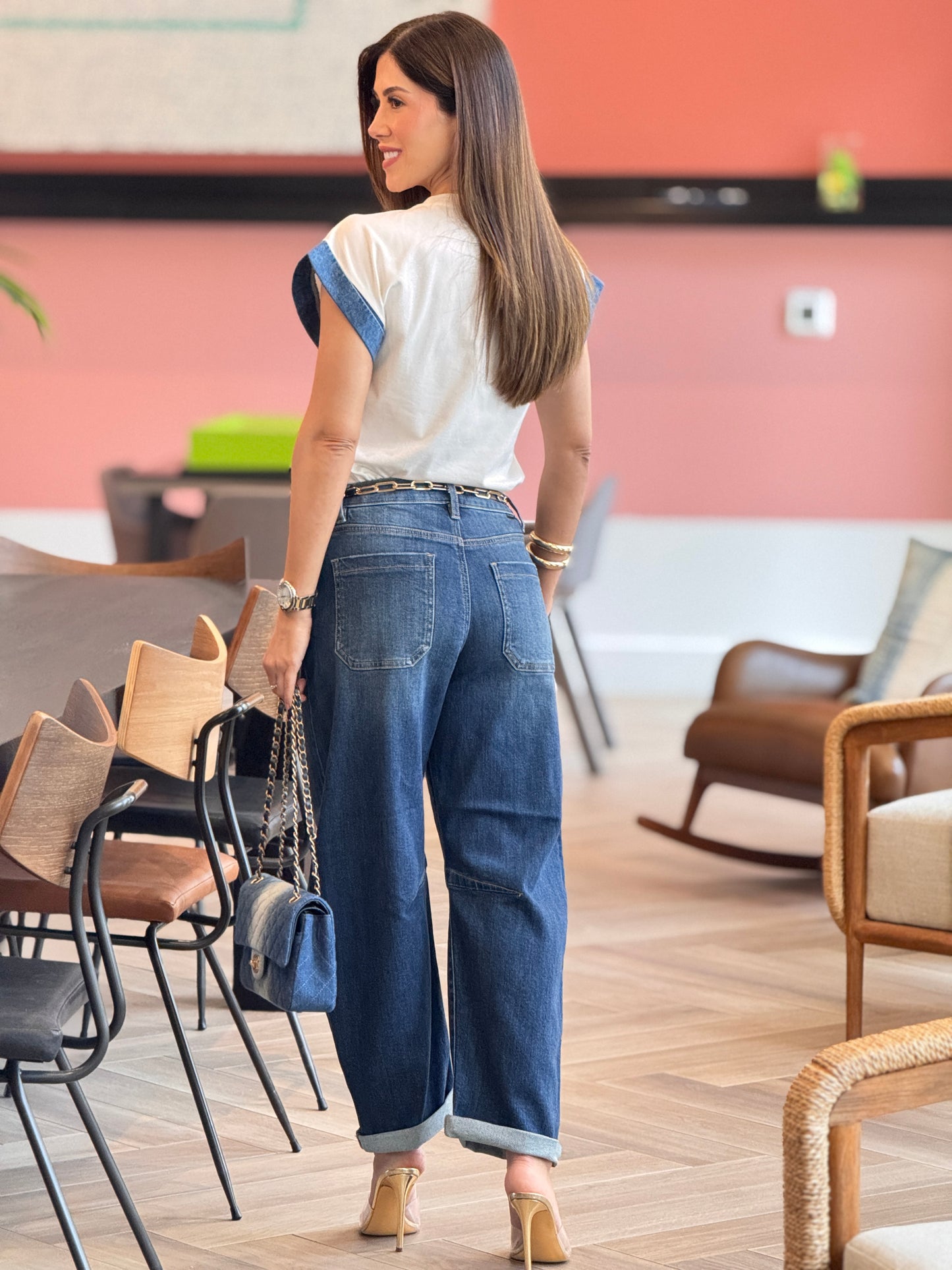 Risen Dark Denim Boot Barrel Jeans