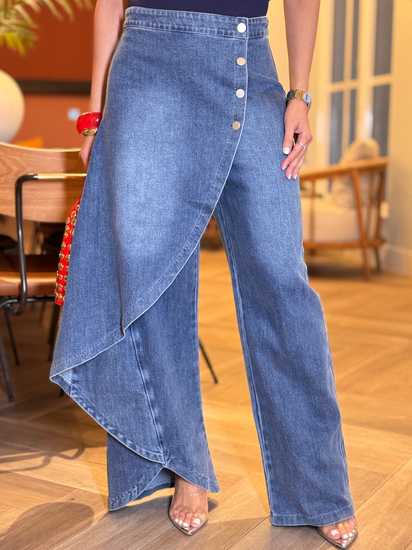 Erika Mid Denim Crossed Flap Jeans