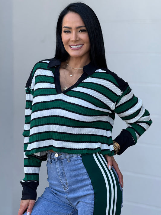 Norkys Green Lines Knitted Sweater Top