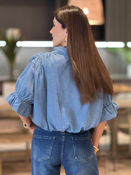 Itoo Blue Puffy Denim Top