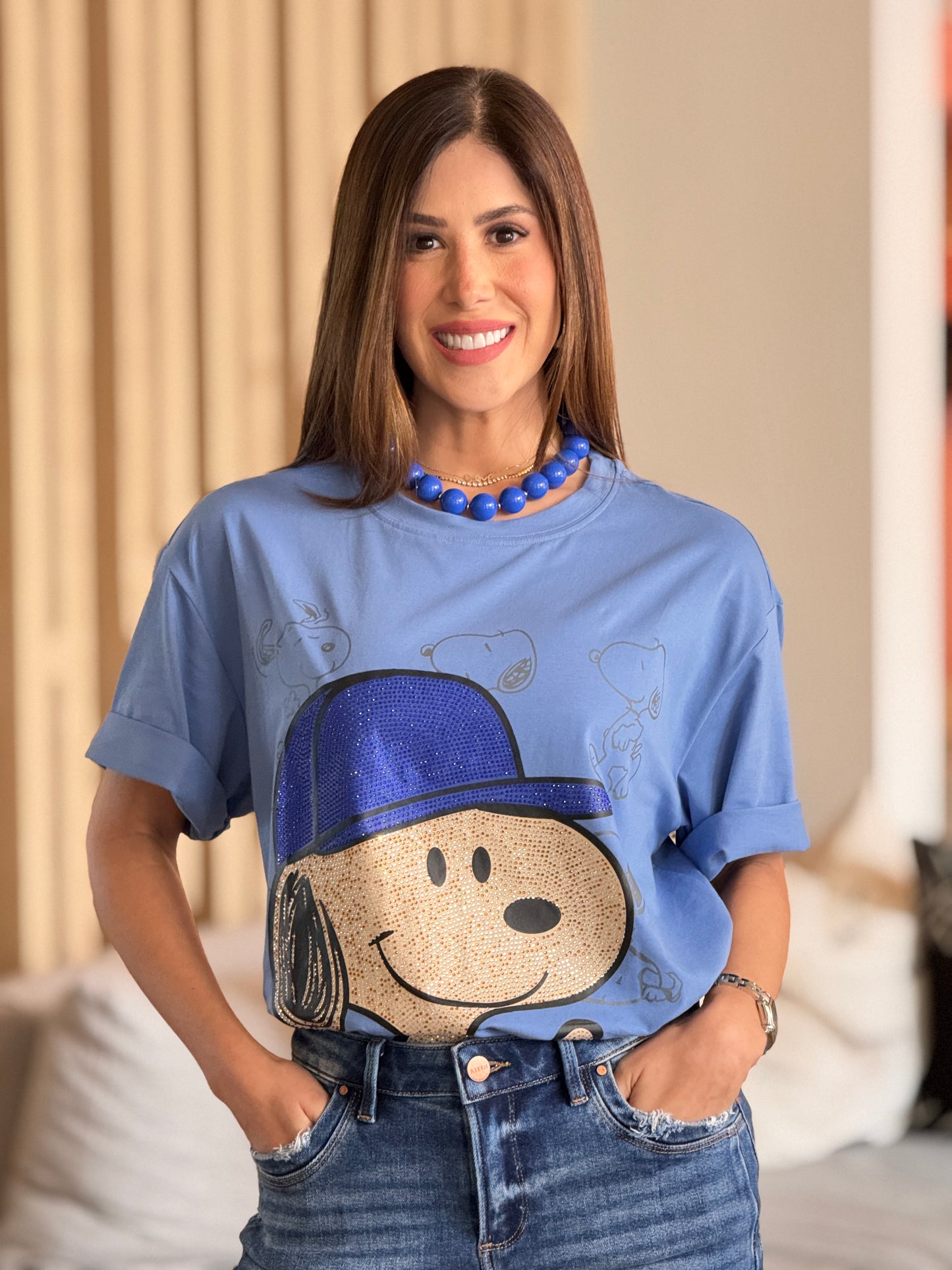 Cartoon Hat Blue Oversized T-Shirt
