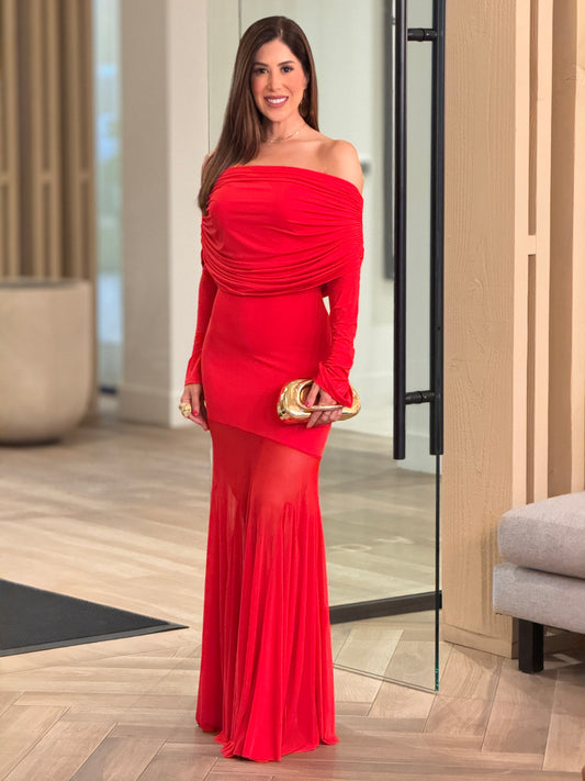 Luxxie Red Long Sleeve Mesh Dress Gala