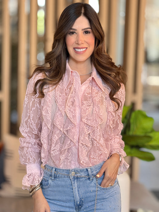 Gaia Pink Ruffles Lace Top
