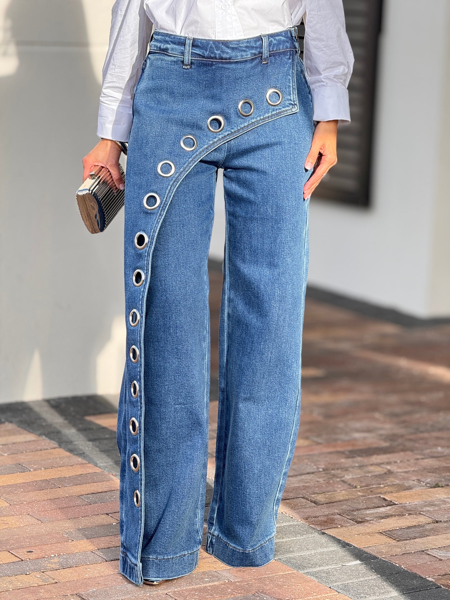 Eleonora Denim Silver Rings Crossed Jeans