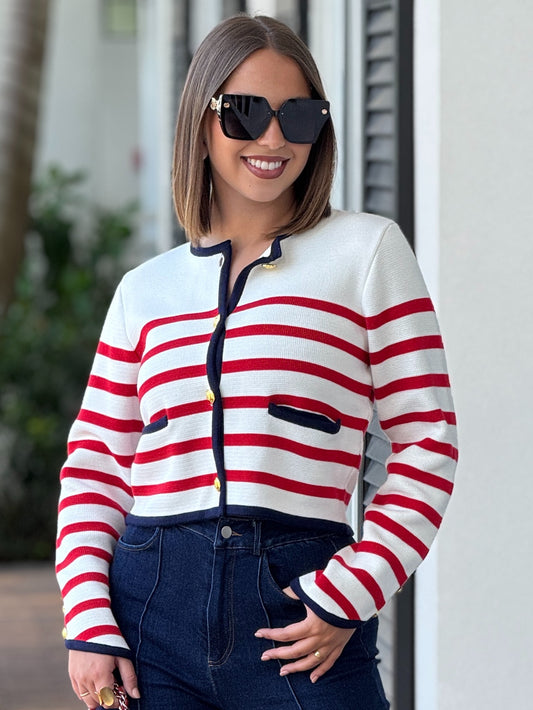 Mariner Red/White Cardigan Top