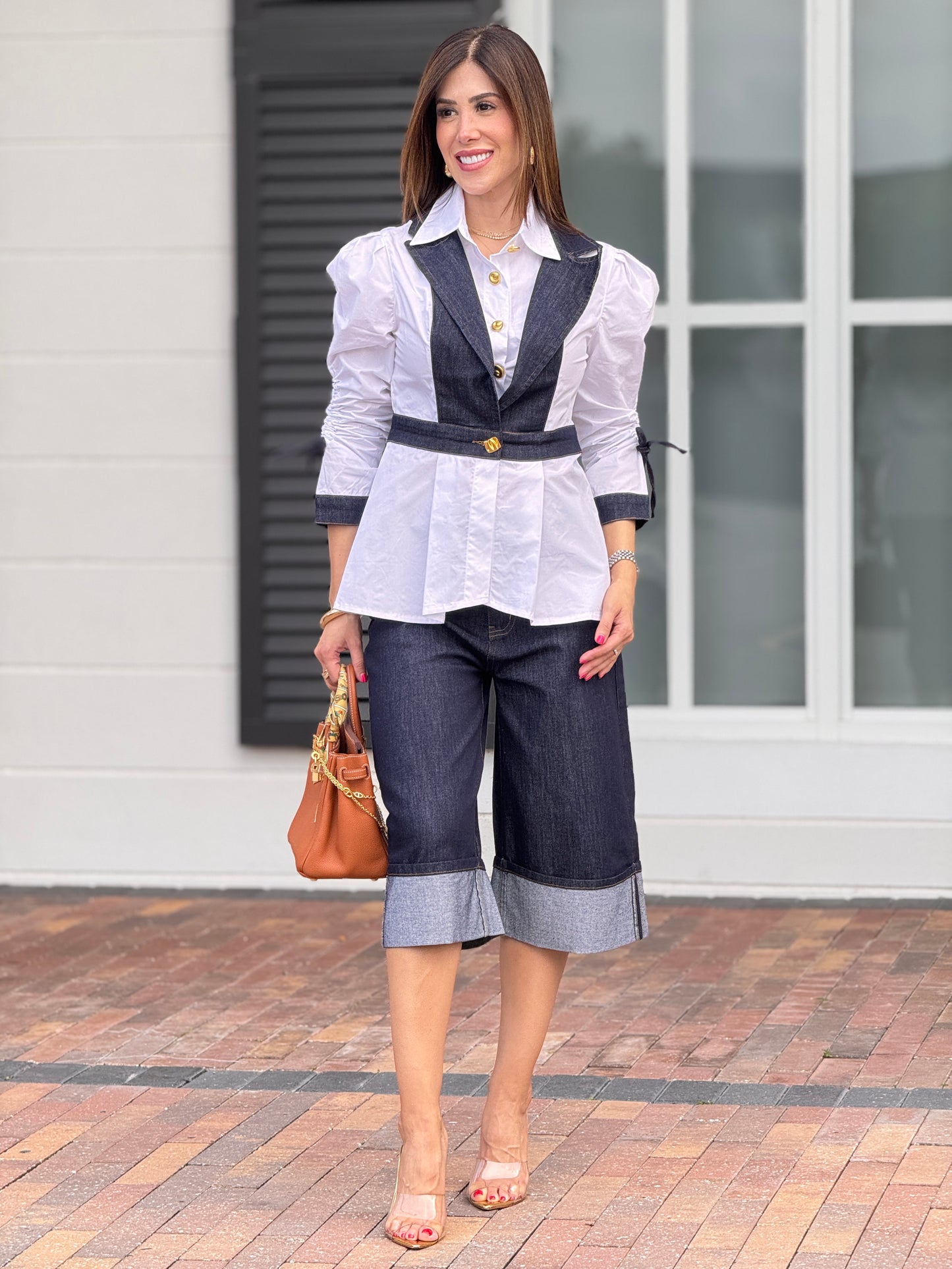 Tennie White/Dark Denim Bermuda Set
