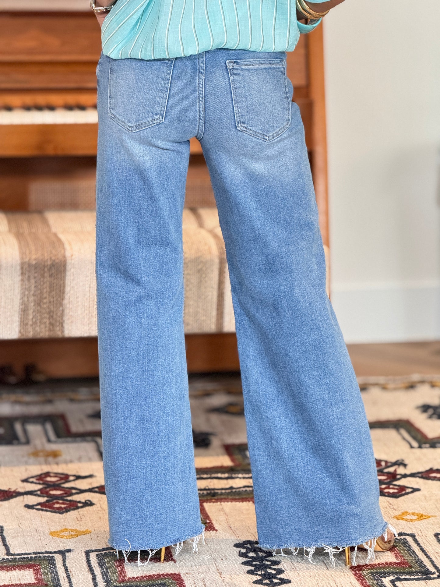 Risen Medium Denim Wide Jeans