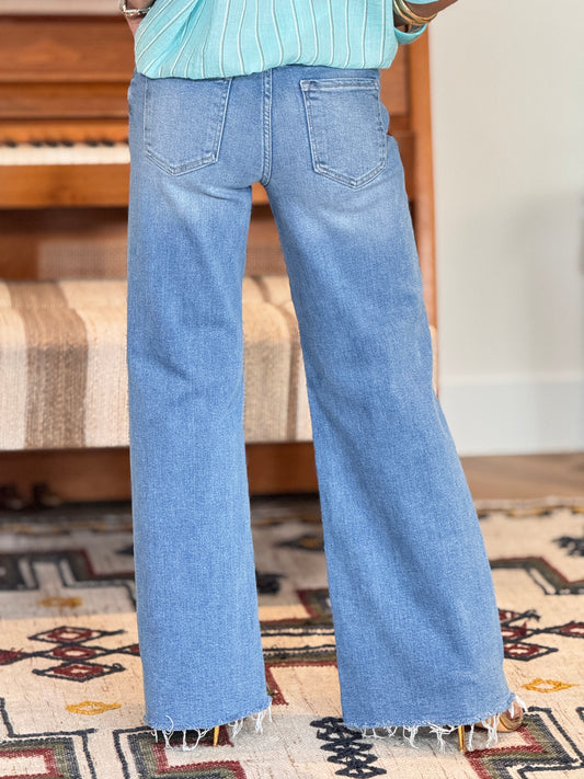 Risen Medium Denim Wide Jeans
