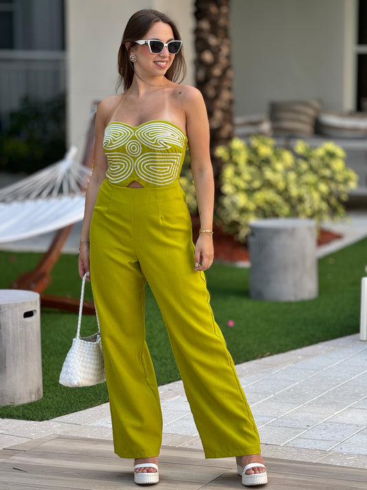 Milka Green Embroidery Jumpsuit