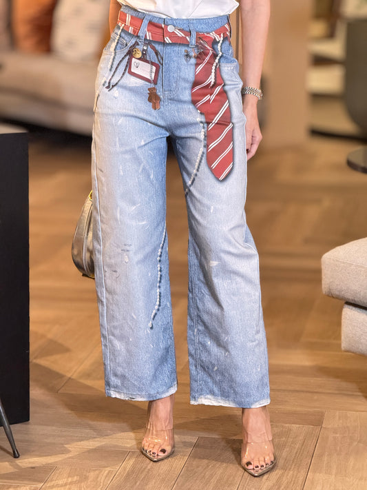 Perky Denim Print Red Tie Jeans