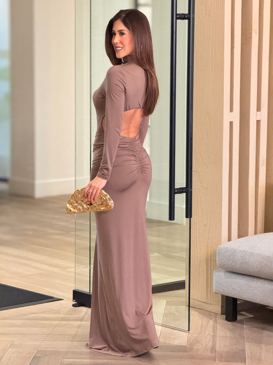 Luxxie Brown Lycra Silhouette Dress Gala