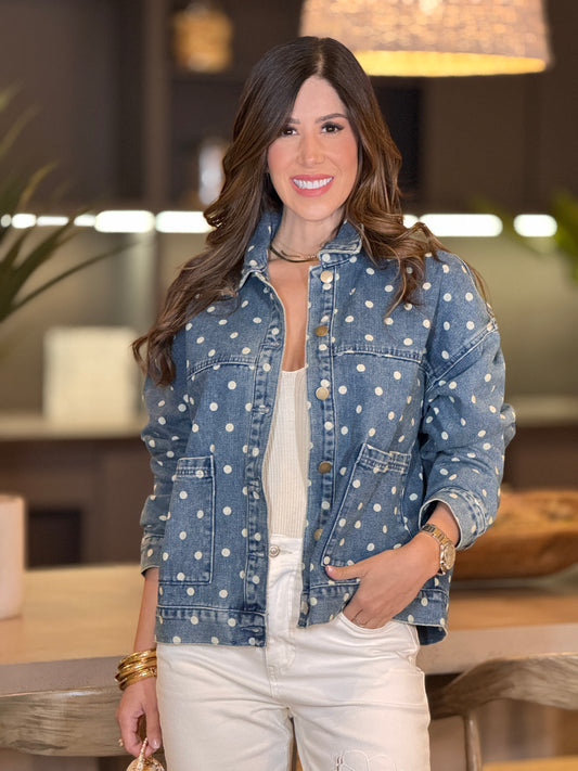 Miou Denim Polka Dots Oversized Jacket Top