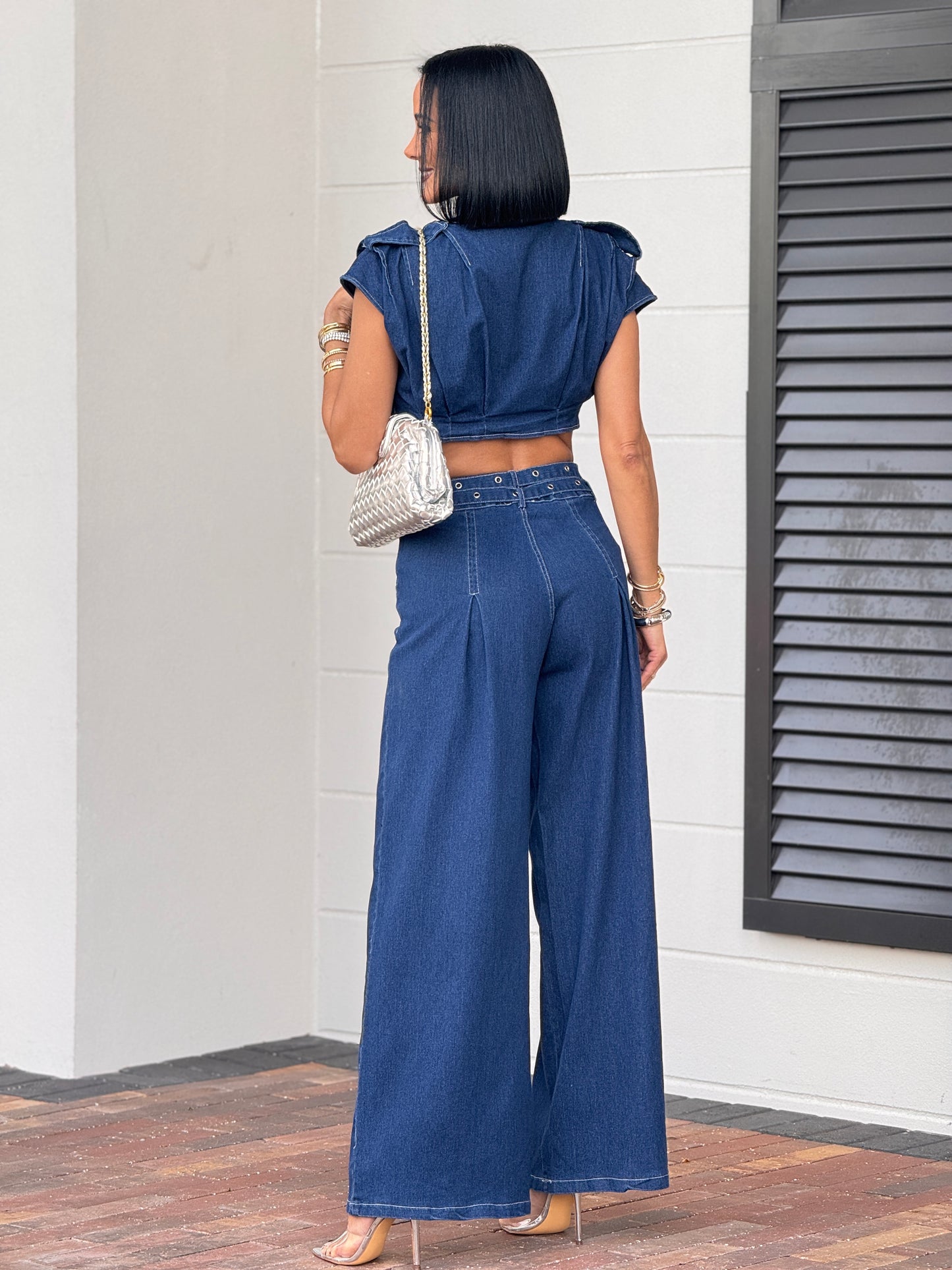 Kayle Dark Denim Silver Buttons Set
