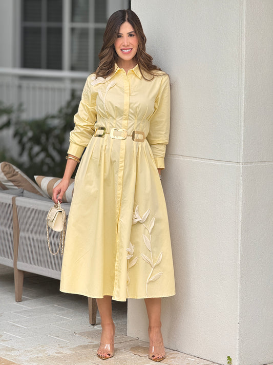 English Butter Yellow Tulips Dress