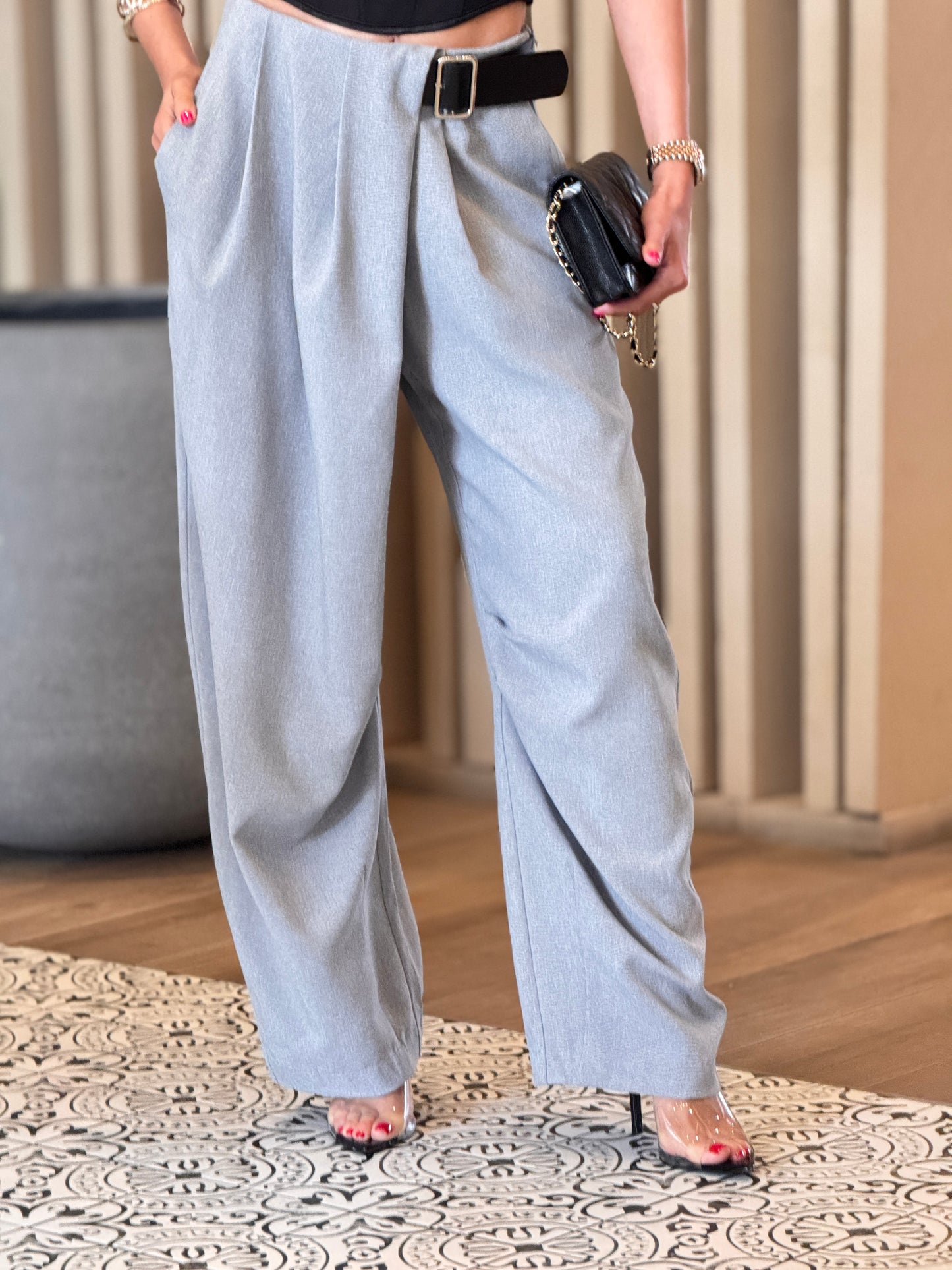 Cactus Gray Gingham Baggy Pants