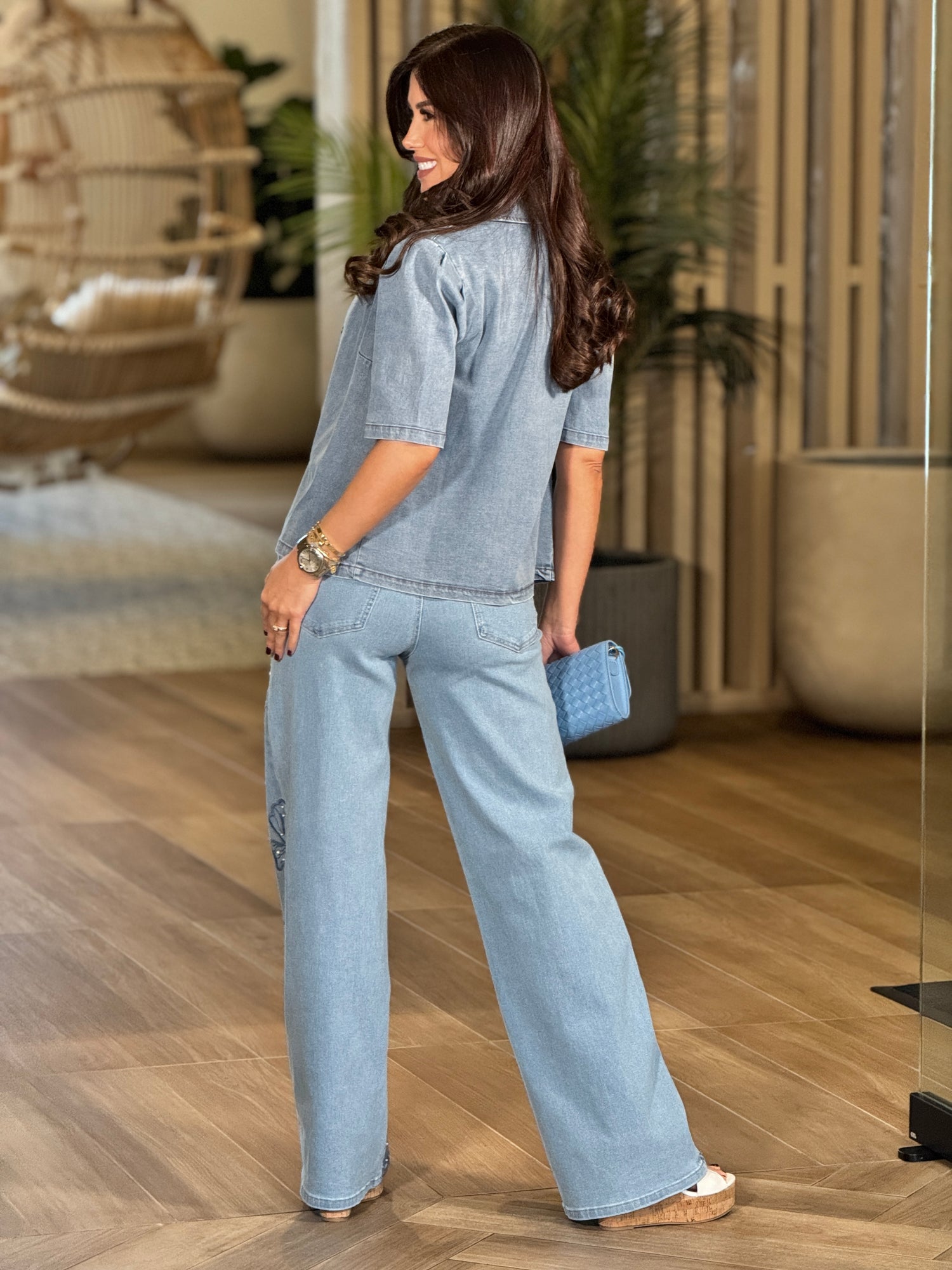 Lizzie Flower Embroidery Pearls Jeans