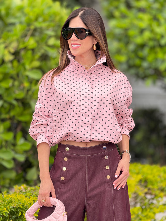 Linzy Pink Polka Dots Jacket Top