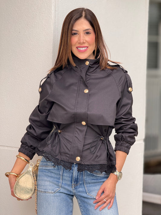 Wellington Black Lace Moto Jacket Top