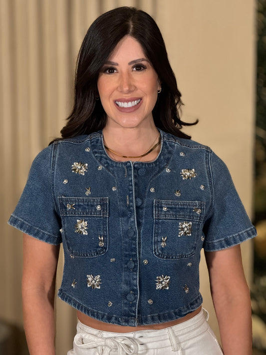 Balbina Rhinestone Denim Top