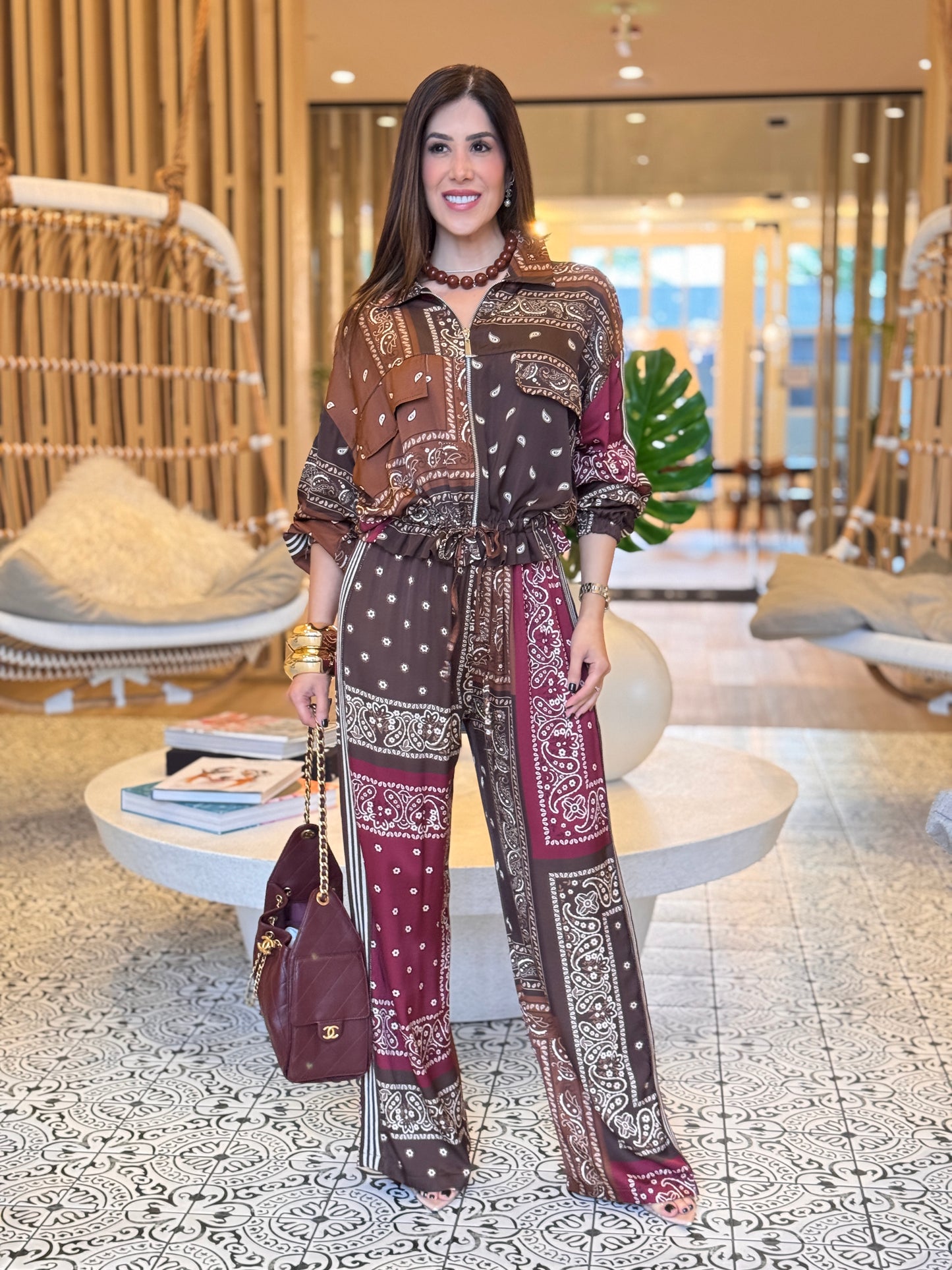 Paisley Burgundy/Brown Satin Set