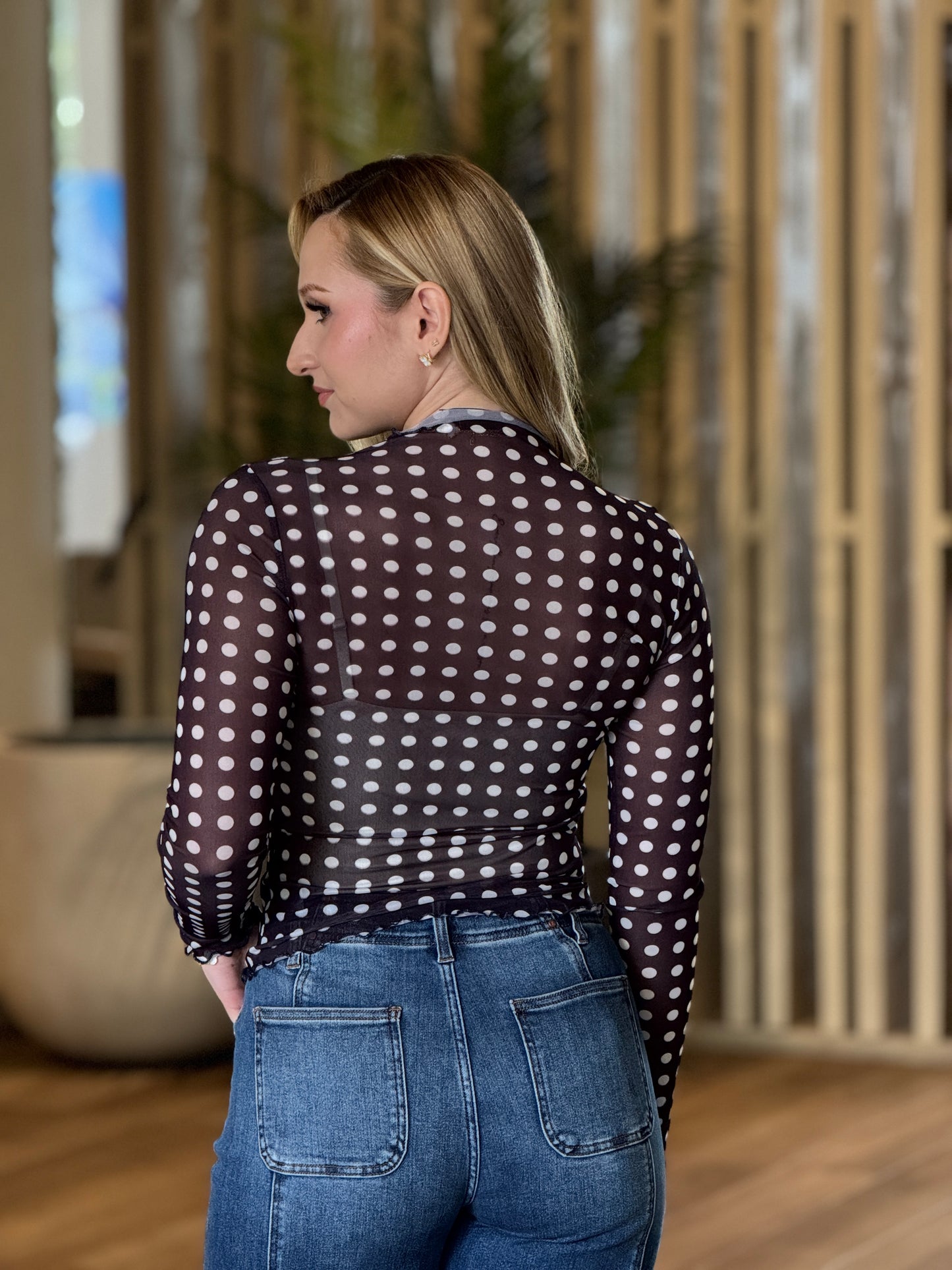 Polka Dots Print Mesh Top