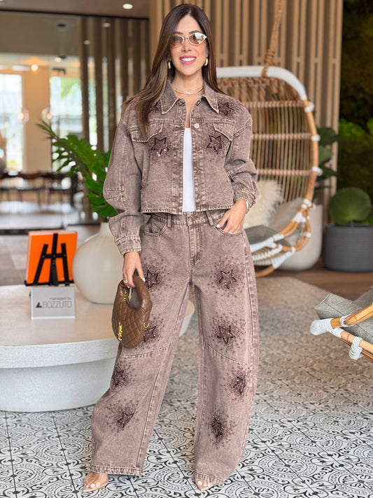 Starling Brown Sequin Denim Set