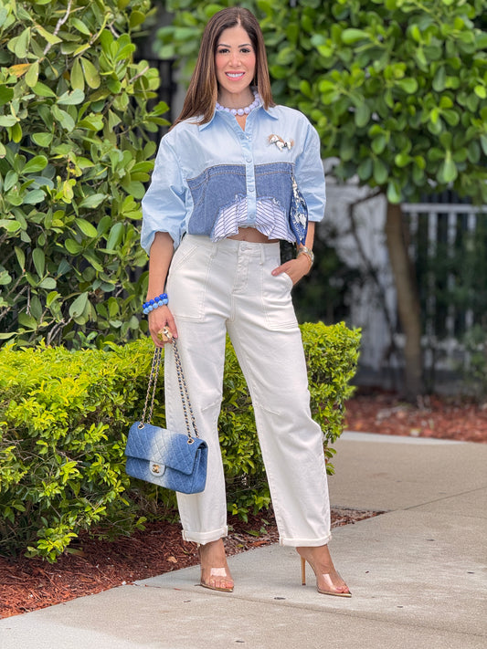 Risen Cream Barrel Jeans