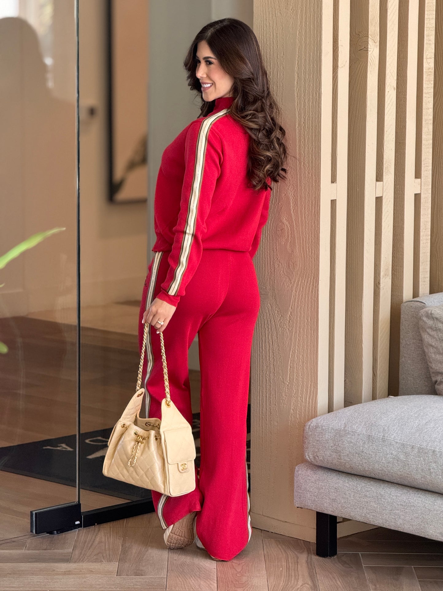 Cece Red Knitted Sparkly Sport Set