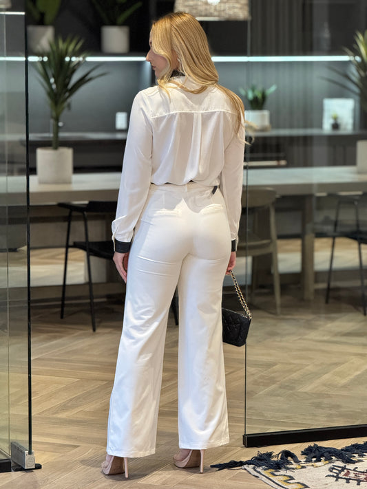 Haley Black Neck/White Sheer Blouse