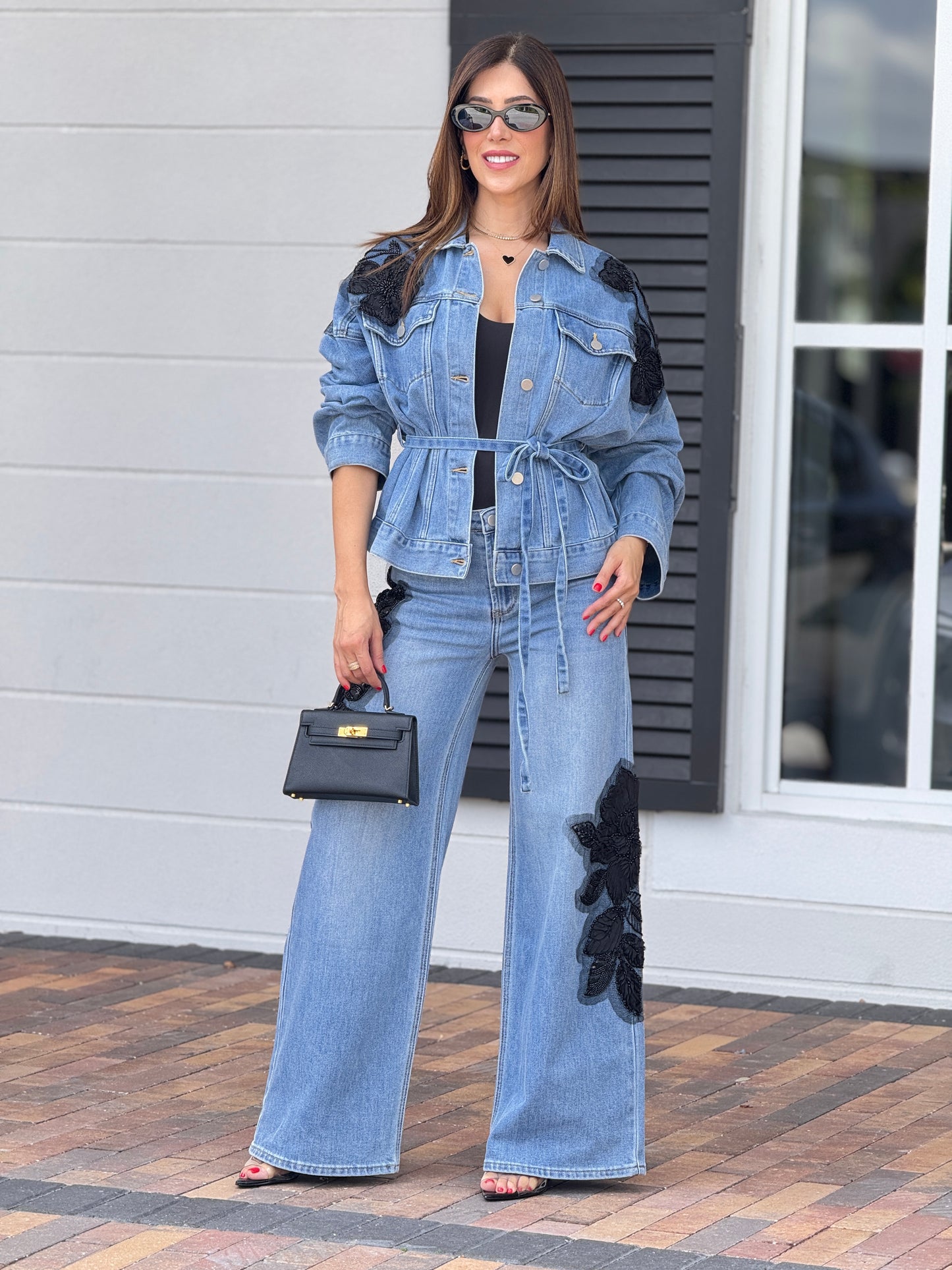 Perky Denim Black Floral Patch Set